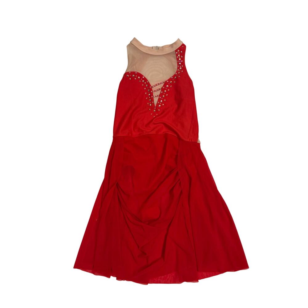 Semi Custom Lyrical Dance Costume Red w/Stones Sz YM